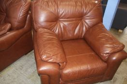 A G Plan brown leather three piece suite
