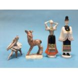 A Goldscheide model of a Zebra, a pair of Hungarian figures and a Lladro model of a seated ballerina