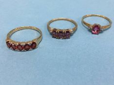 Three 9ct dress rings, size 'Y', 8 grams