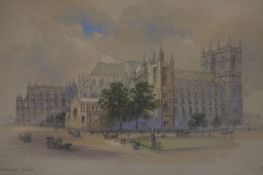 E. Dolby, watercolour and pencil, signed, dated 1879, 'Durham Cathedral' and 'Westminster Abbey'