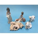 Five Lladro figures, various