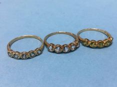 Three 9ct dress rings, size 'Y', 7.2 grams