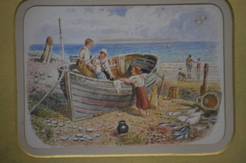 Manner of Miles Birkett Foster, pair of watercolours, 'Fisher Folk bringing home the Catch', 10cm - Image 3 of 5