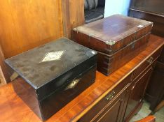 An ebonised work box and a rosewood writing slope