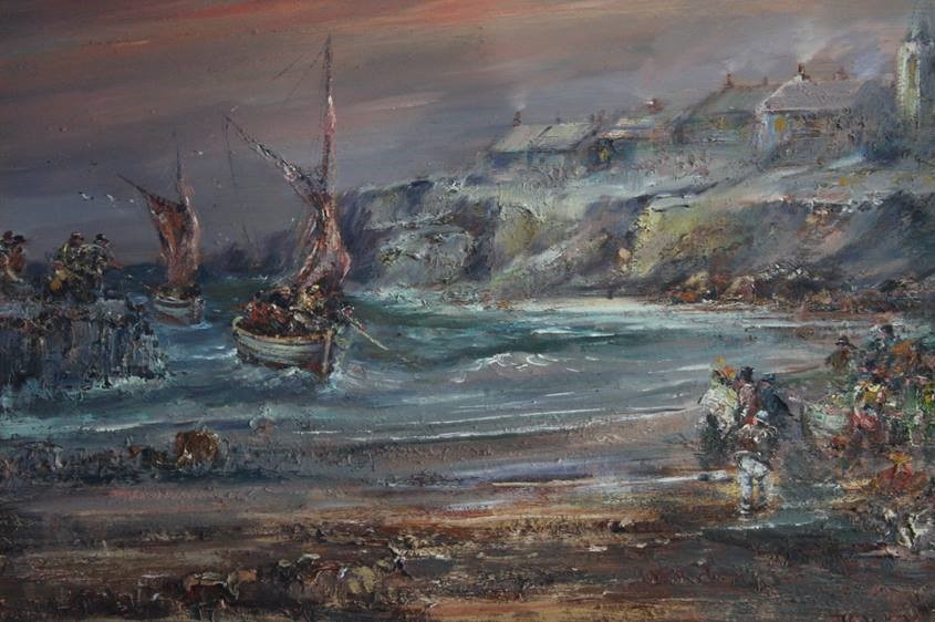 Frank Burke, oil on canvas, signed, 'A Village on the North East coast', 50cm x 75cm