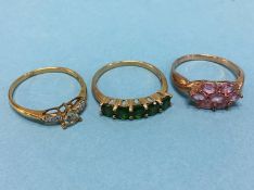 Three 9k dress rings, size 'Y', 8.6 grams