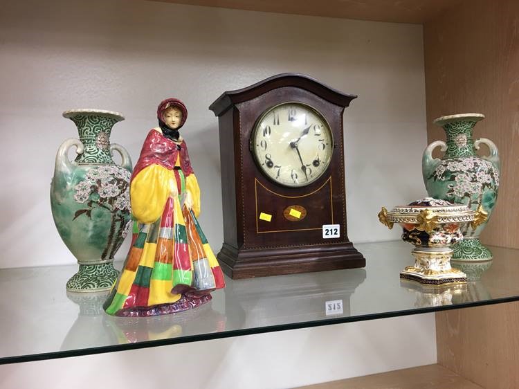 Edwardian mantle clock, pair of vases etc.