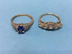 A 10K dress ring and a 9k ring mounted with diamonds, size 'M' etc. 4.1 grams