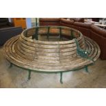 A large and impressive wooden circular two section tree bench. 10ft, inside 6ft diameter