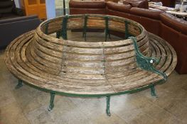 A large and impressive wooden circular two section tree bench. 10ft, inside 6ft diameter