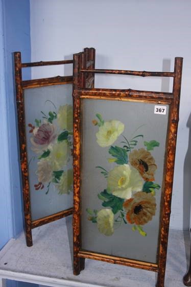A small bamboo and three glass folding screen