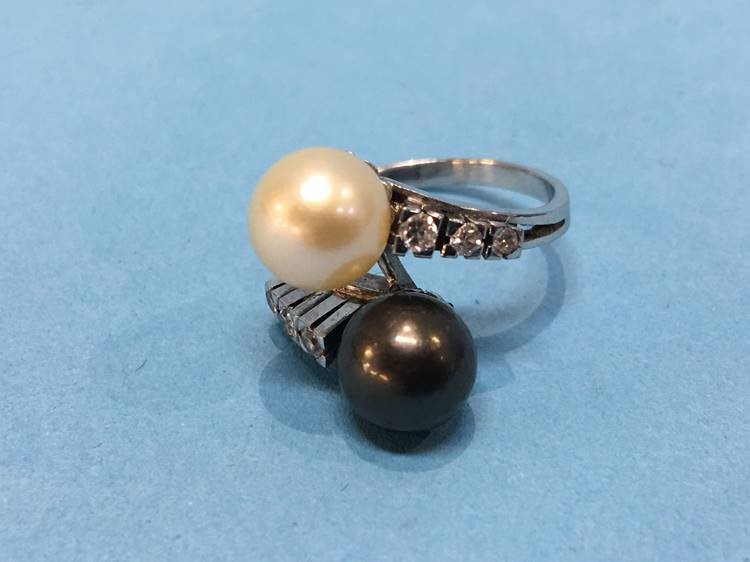 A white metal diamond and pearl ring, size 'N', 6.7 grams - Image 2 of 2