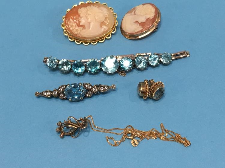 A 9ct gold mounted cameo, bracelet, earrings etc.