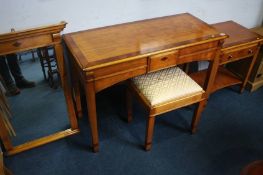 A Charles Barr two drawer side table, a matching mirror, bedside drawers and stool