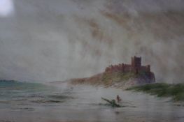 William Baker (1865-1938), watercolour, signed, 'Coastal View of Bamburgh Castle, Northumberland',