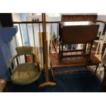 Edwardian tub chair, cheval mirror etc.