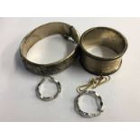 Pair of 9ct white gold earrings, silver napkin ring etc.