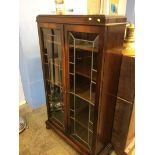Oak leaded glass bookcase
