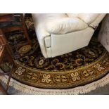 An oblong patterned rug