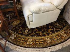 An oblong patterned rug