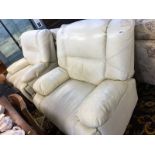 Pair of cream leather recliner armchairs