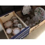 Two boxes including a tea set and glassware