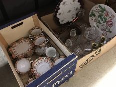 Two boxes including a tea set and glassware