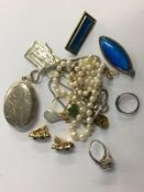 Pearl necklace, silver pendant etc.