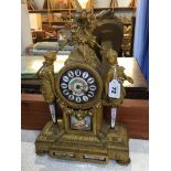 Gilt metal mantle clock, the movement stamped Japy Freres, the case stamped PH Mourey 72