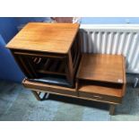 Teak telephone seat and a nest of tables