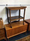 Oak trolley and teak record cabinet