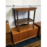 Oak trolley and teak record cabinet