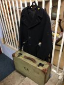 A wool Peacoat, suitcase, Seaman's papers etc.