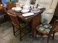 Oak drawer leaf table and four chars