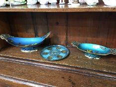 Two Jerusalem enamelled dishes etc.