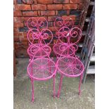 Four pink metalwork chairs