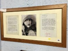 Two framed letters from Louise Brooks