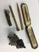 Two propelling pencils '9ct' brooch etc.