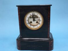 A Victorian slate and marble mantel clock, with 8 day movement