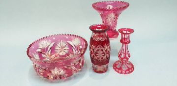 Four pieces of ruby flushed glassware