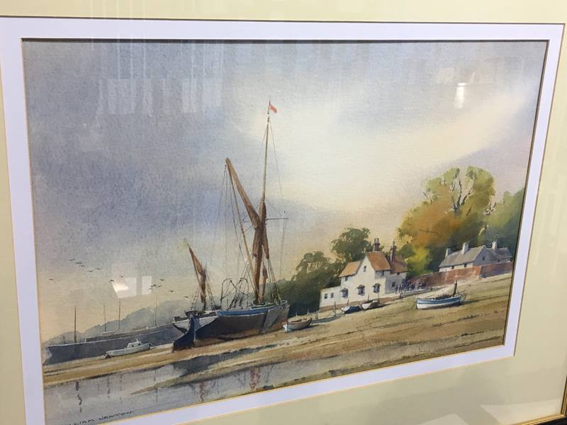 Pair of watercolours, William Newton, Estuary scenes, 77cm x 62cm - Image 2 of 4