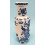 A Chinese blue and white vase decorated with birds, 32cm height