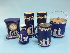 Six pieces of Wedgwood blue Jasperware