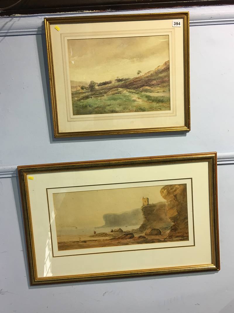 Two watercolours, H. Baker, Beach scene with fisherman and one other - Image 2 of 3