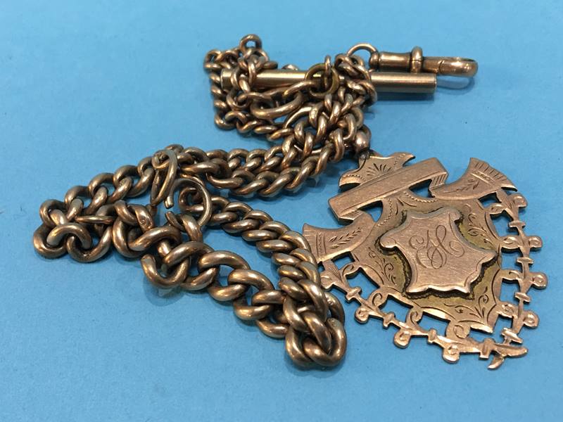 A yellow metal Albert chain, various links stamped '9', together with a 9ct gold fob, total weight - Image 3 of 4