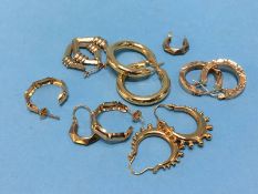 Three pairs of 9ct gold earrings, weight 7.1g and three other pairs weight 6g.