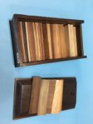 An unusual collection of Carpenter's wood samples to include; elm, pitch, pine, beech, lignum vitae,