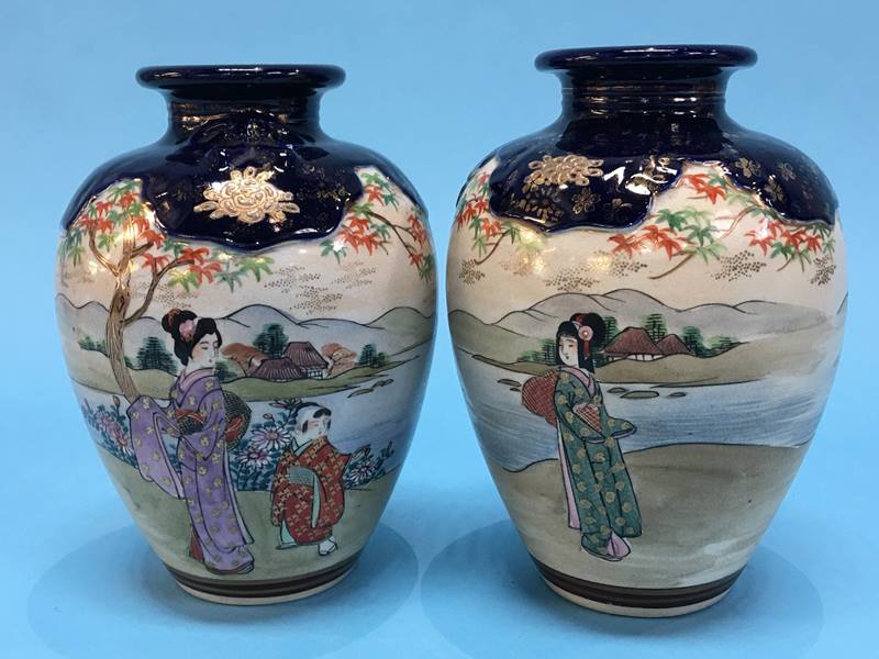 A pair of decorative Satsuma ware vases, 18cm height