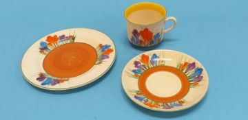 A Wilkinson Clarice Cliff Bizarre 'Crocus' pattern trio