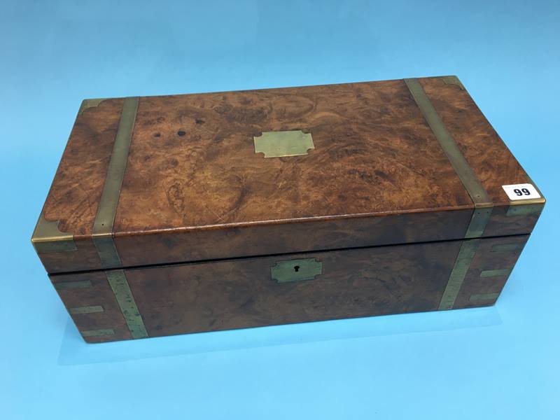 A 19th century walnut and brass banded writing slope - Image 2 of 4